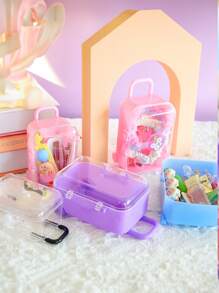 可愛迷你拉桿箱收納盒創意可移動手提箱首飾類首飾盒書桌整理盒糖果盒 - 藍色 - 查看 3