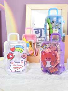 可愛迷你拉桿箱收納盒創意可移動手提箱首飾類首飾盒書桌整理盒糖果盒 - 藍色 - 查看 5