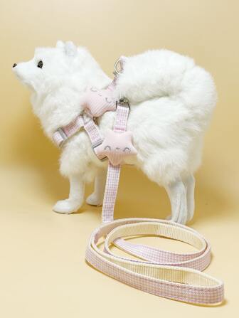 件寵物胸部和背部牽引繩海星毛絨動物寵物牽引繩印有可調式項圈多種顏色