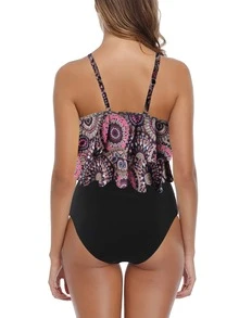 Retro Hanky Hem High Waisted Tankini Summer Beach - Multicolor - View 3