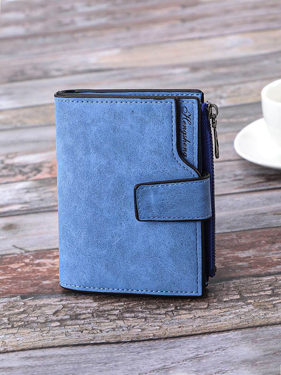 Billetera y portafolio de hombre con cierre mate en azul vintage - Azul - Ver 1