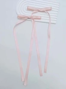 2入組女士純色蝴蝶結發夾，甜美女孩長緞帶髮夾，優雅的夾式髮飾