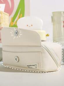 1pc Simple Large Capacity Button Closure Pencil Case With Big Opening For Students' Multifunction - Beige - View 6
