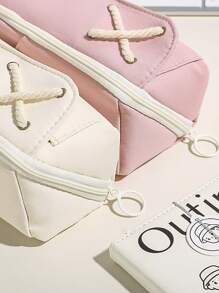 1pc Simple Large Capacity Button Closure Pencil Case With Big Opening For Students' Multifunction - Beige - View 8