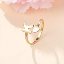 1 Nhẫn Mở Chữ Trái Tim Bằng Thép Không Gỉ Tối Giản (Az) Dành Cho Nữ, Thời Trang Cưới & Quà Tặng Ngày Lễ Tình Nhân - Vàng - Xem 6