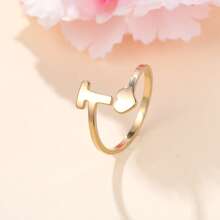 1 Nhẫn Mở Chữ Trái Tim Bằng Thép Không Gỉ Tối Giản (Az) Dành Cho Nữ, Thời Trang Cưới & Quà Tặng Ngày Lễ Tình Nhân - Vàng - Xem 10