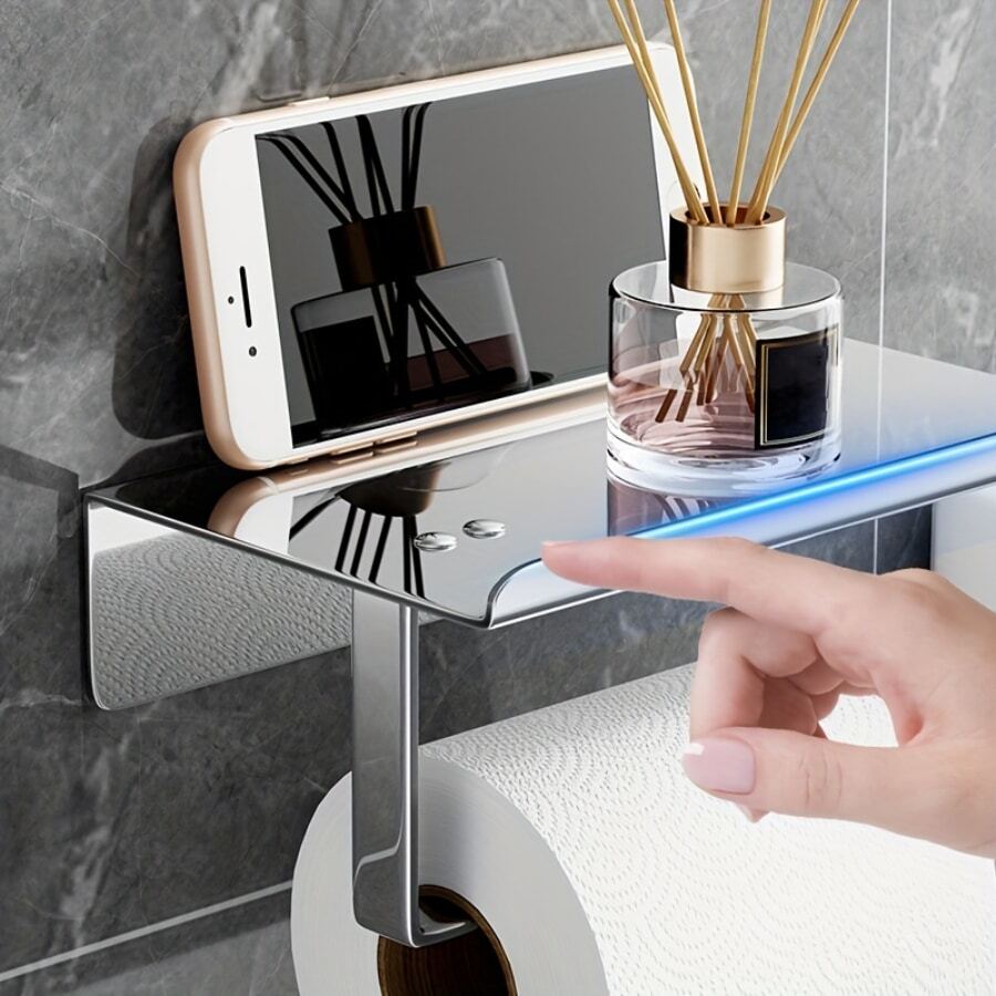 Selfadhesive Toilet Paper Holder With Phone Shelf, Screwin Wall