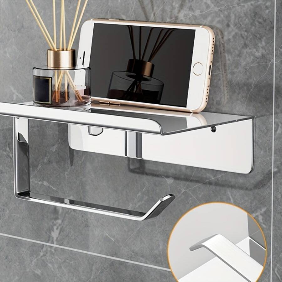 Selfadhesive Toilet Paper Holder With Phone Shelf, Screwin Wall