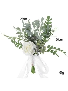 1入組白色婚禮花束適用於西方風格婚禮,人造仿真花花束 - 白色 - 查看 2