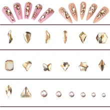 7220顆假鑽石美甲裝飾配件,14種不同形狀+圓形金色假鑽石美甲裝飾+蠟筆（香檳色） - 香檳色 - 查看 7