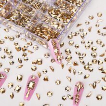 7220顆假鑽石美甲裝飾配件,14種不同形狀+圓形金色假鑽石美甲裝飾+蠟筆（香檳色） - 香檳色 - 查看 4