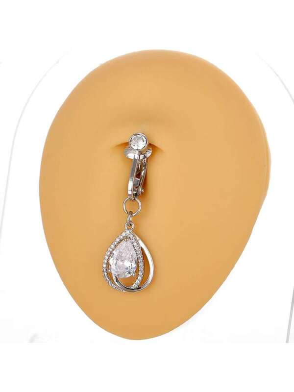 Navel ring free punching large Cubic Zirconia water drop fake navel
