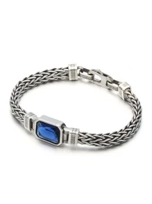 1pc Men's S925 Sterling Silver Flat Rope Bracelet Father - Antique Silver - View 8