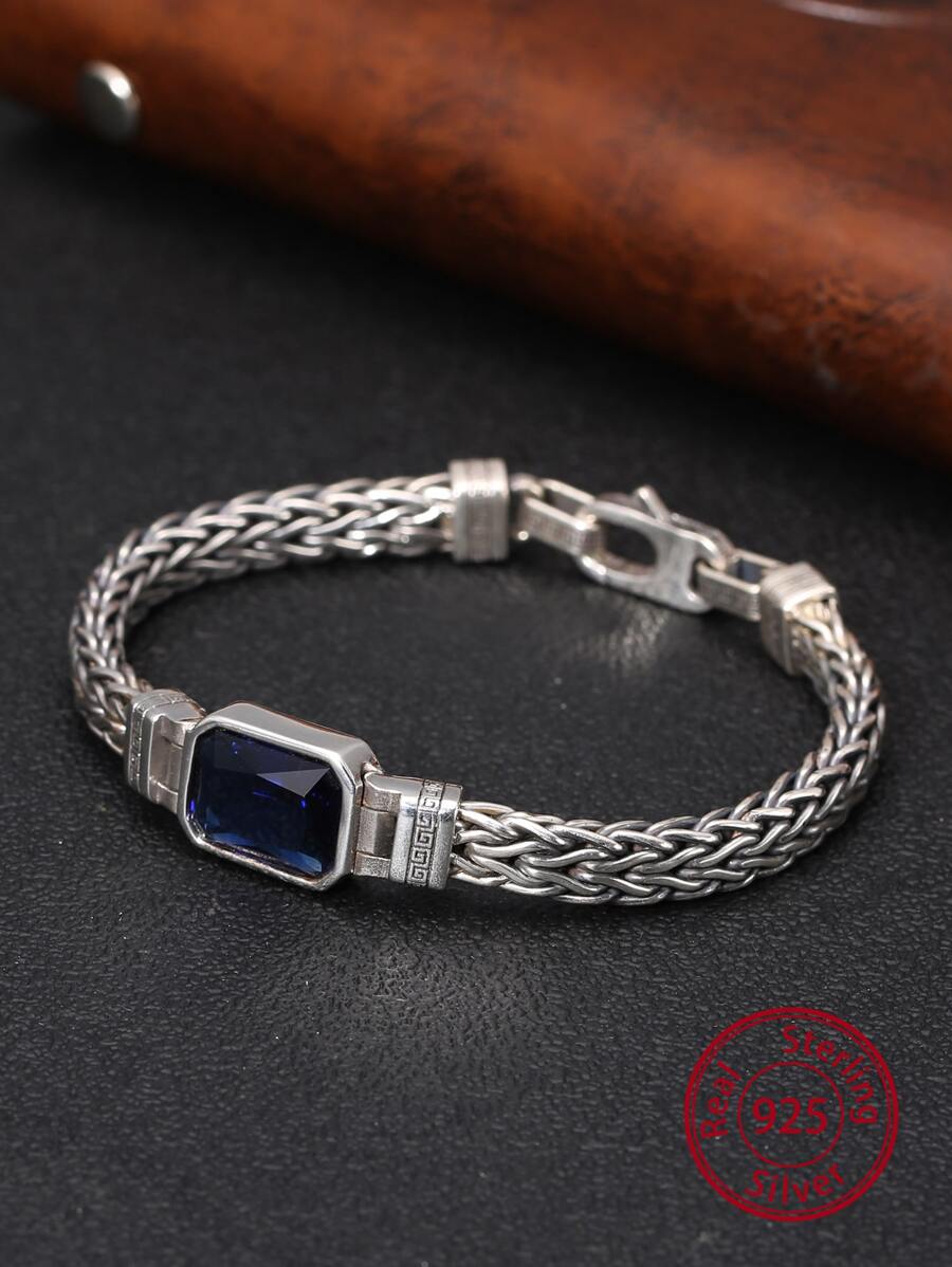 1pc Men's S925 Sterling Silver Flat Rope Bracelet Father - Antique Silver - View 1