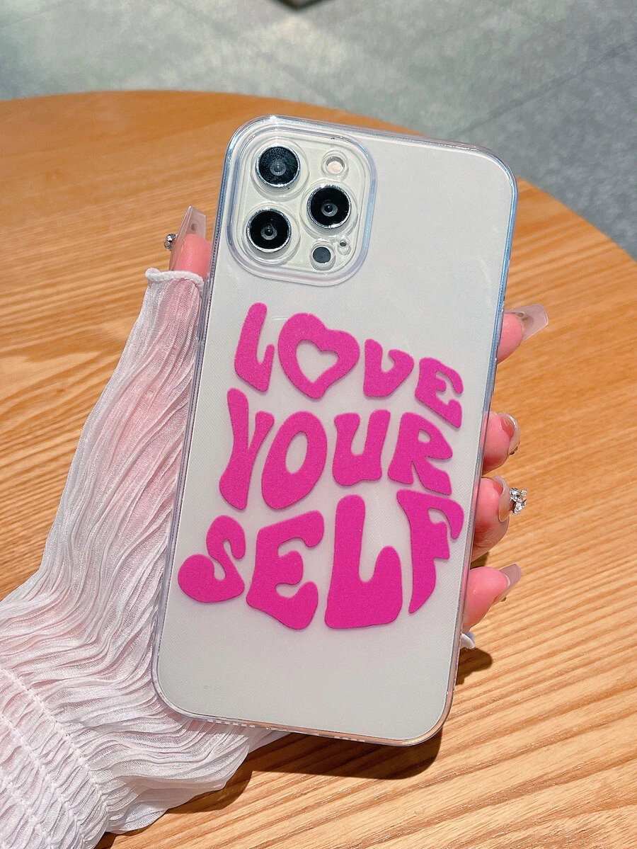 Hộp đựng điện thoại rõ ràng đồ họa khẩu hiệu - Màu Hồng Tươi - Xem 1