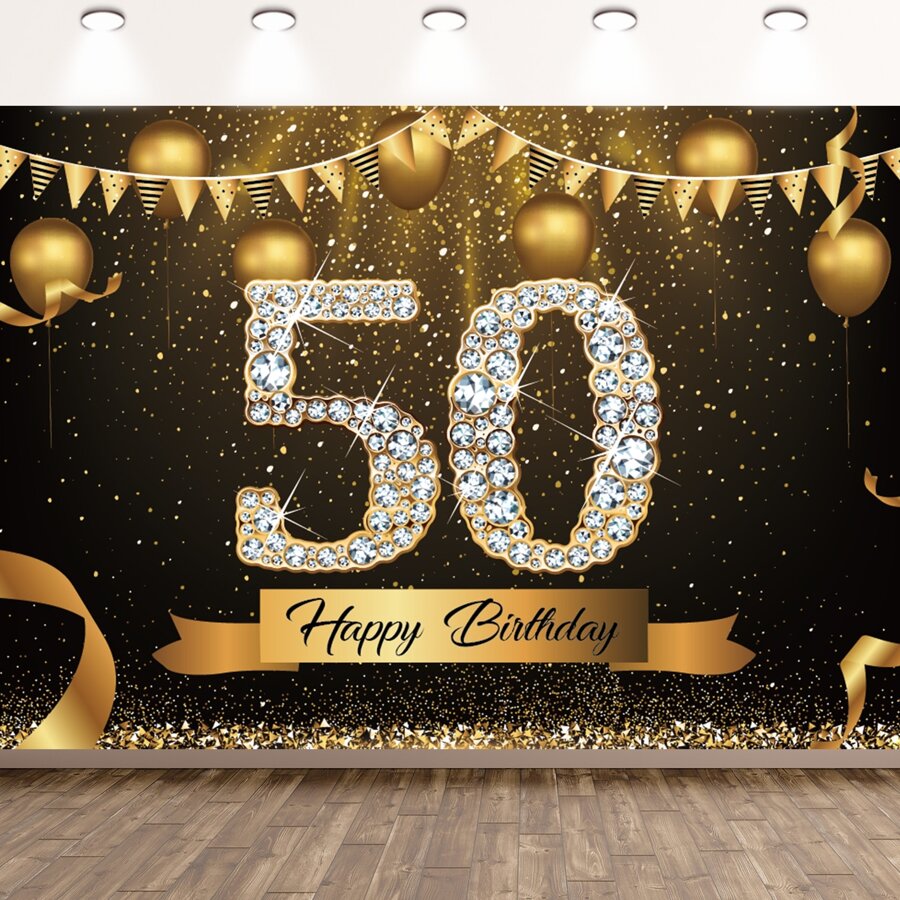 Dienalls 6x4 英尺 50 歲生日裝飾品背景金色黑色 - 金色 - 查看 1