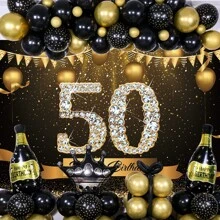 Dienalls 6x4 英尺 50 歲生日裝飾品背景金色黑色 - 金色 - 查看 7