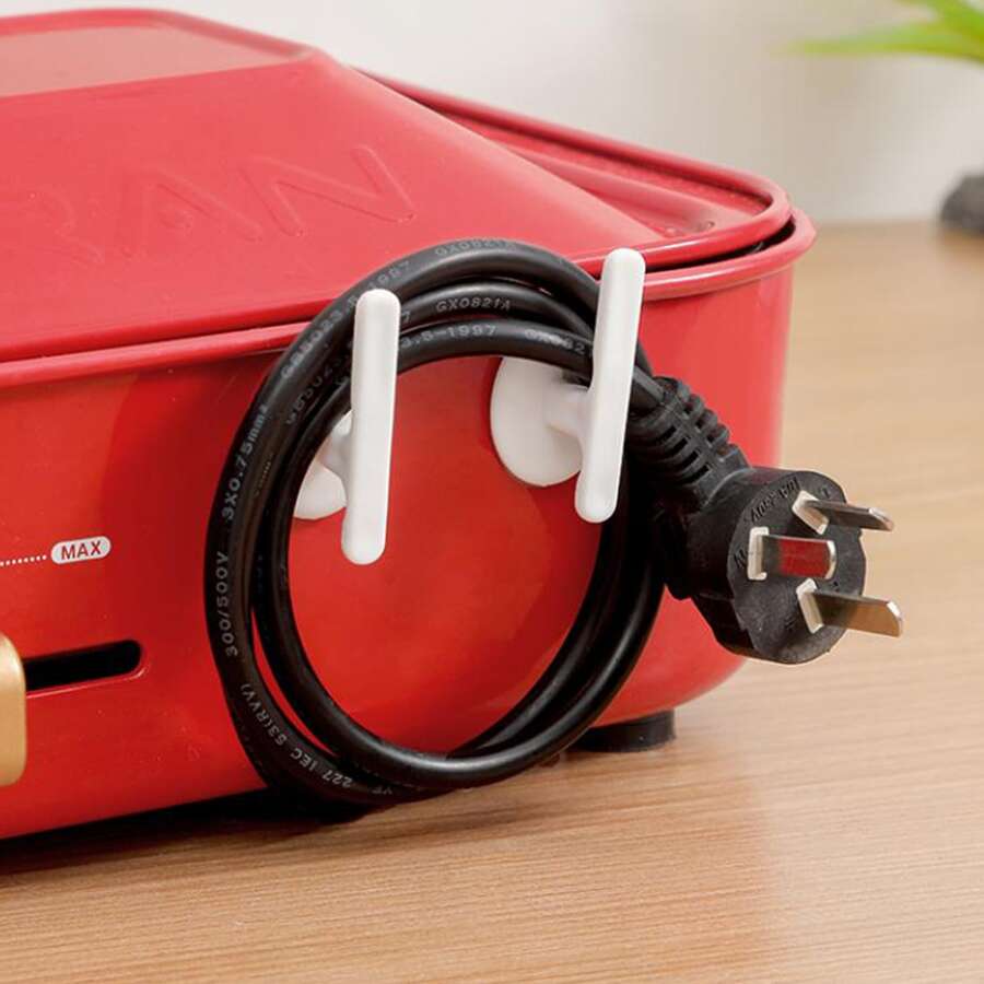 1 Set 8 Stücke abnehmbar Kabel Management Clips Organizer mit Wand & Decke Kleber Haken - Weiss - Übersicht 1
