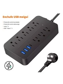 Regleta Cargador Multicontactos Con 8 Salidas 3 Usb 1 Tipo C - Negro - Ver 3