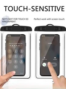 1入組手機防水袋，帶氣囊，兼容觸摸屏，游泳和乾燥沙灘包，帶露營和滑雪支架手機套，適合3.5-6.5英寸手機 - 黑色 - 查看 3