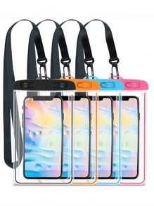 1入組手機防水袋，帶氣囊，兼容觸摸屏，游泳和乾燥沙灘包，帶露營和滑雪支架手機套，適合3.5-6.5英寸手機 - 黑色 - 查看 6