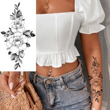 20 miếng dán hình xăm tạm thời, thiết kế hoa hồng gợi cảm với nhiều kích cỡ lớn nhỏ, phù hợp cho phụ nữ, bé gái và người lớn; nghệ thuật cơ thể, hình xăm giả trên cánh tay, hình xăm hoa bướm đen chống thấm nước, hình xăm họa tiết hổ, kiểu phác thảo. - màu đen - Xem 5