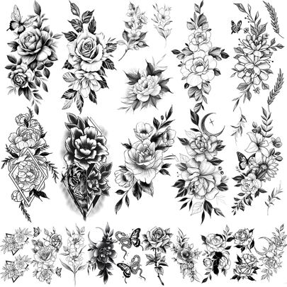 20 Tatuajes Temporales Grandes y Pequeños de Rosas de Flores Sexy para Mujeres Niñas Adultos, Pegatinas de Tatuaje de Brazo Falso de Arte Corporal, Tatuaje de Flor de Mariposa Negra Impermeable Tatuajes Temporales de Tigre,tatuajes maquina para tatuar tatuajes falsos