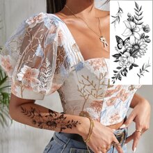 20 miếng dán hình xăm tạm thời, thiết kế hoa hồng gợi cảm với nhiều kích cỡ lớn nhỏ, phù hợp cho phụ nữ, bé gái và người lớn; nghệ thuật cơ thể, hình xăm giả trên cánh tay, hình xăm hoa bướm đen chống thấm nước, hình xăm họa tiết hổ, kiểu phác thảo. - màu đen - Xem 6