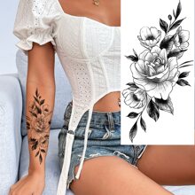20 miếng dán hình xăm tạm thời, thiết kế hoa hồng gợi cảm với nhiều kích cỡ lớn nhỏ, phù hợp cho phụ nữ, bé gái và người lớn; nghệ thuật cơ thể, hình xăm giả trên cánh tay, hình xăm hoa bướm đen chống thấm nước, hình xăm họa tiết hổ, kiểu phác thảo. - màu đen - Xem 4