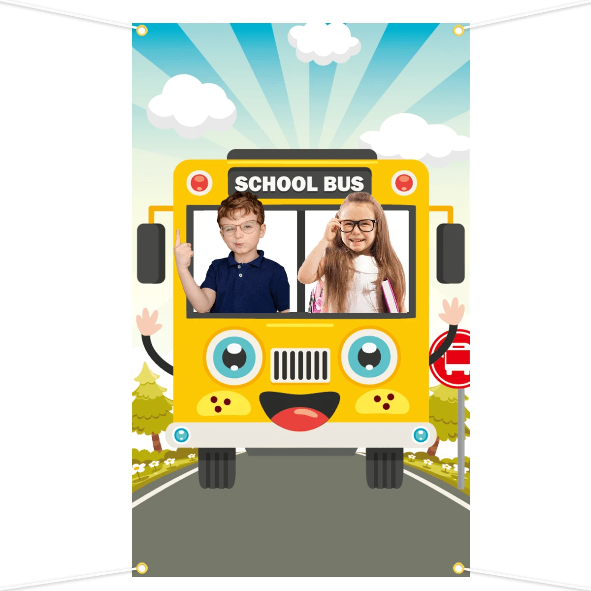 Dienalls 6x4ft School Bus Photo Prop Back to School Party Decorations Backdrop - Yellow - View 1