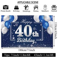 Dienalls 6x4ft Happy 40th Birthday Decorations 40th Blue Silver Color Balloon Birthday Banner Backdrop - Blue - View 2