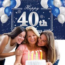 Dienalls 6x4ft Happy 40th Birthday Decorations 40th Blue Silver Color Balloon Birthday Banner Backdrop - Blue - View 5