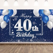 Dienalls 6x4ft Happy 40th Birthday Decorations 40th Blue Silver Color Balloon Birthday Banner Backdrop - Blue - View 1
