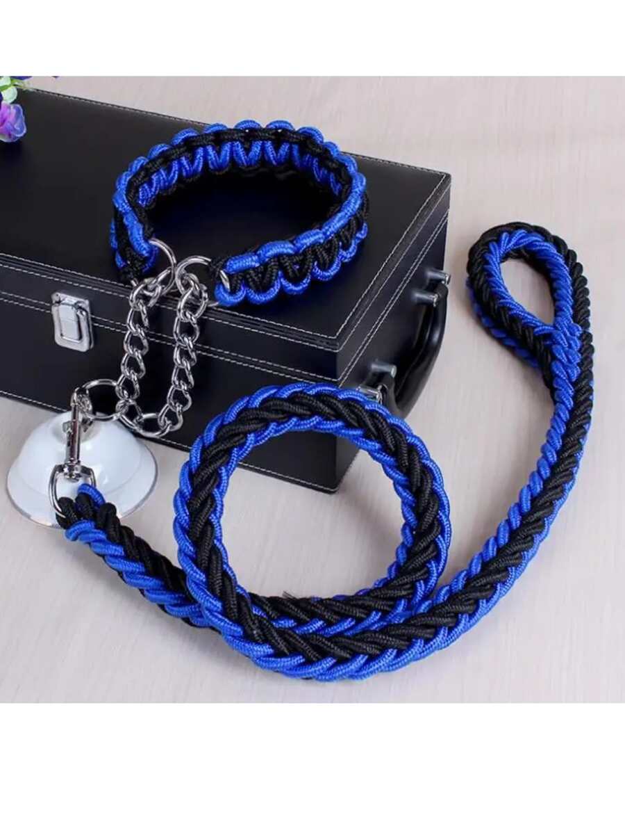 Correa Collar Perro Grande Gruesa Resistente Suave Larga - Azul - Ver 1