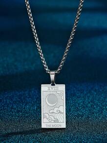 1入組塔羅牌吊墜項鍊女式月亮不銹鋼項鍊 - 銀色 - 查看 1