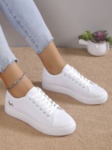 女士愛心設計前綁帶板鞋,運動戶外休閒鞋 - 白色 - 查看 1