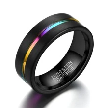 Anneau Européen Et Américain style 8mm Ample Acier Au Titane Pour Homme - Noir - Voir 1