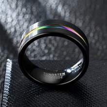 Anneau Européen Et Américain style 8mm Ample Acier Au Titane Pour Homme - Noir - Voir 3