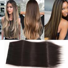 夾片長款直筒合成纖維接髮自然厚假髮纖維頭髮適合女士24英寸 - Dark Brown - 查看 6