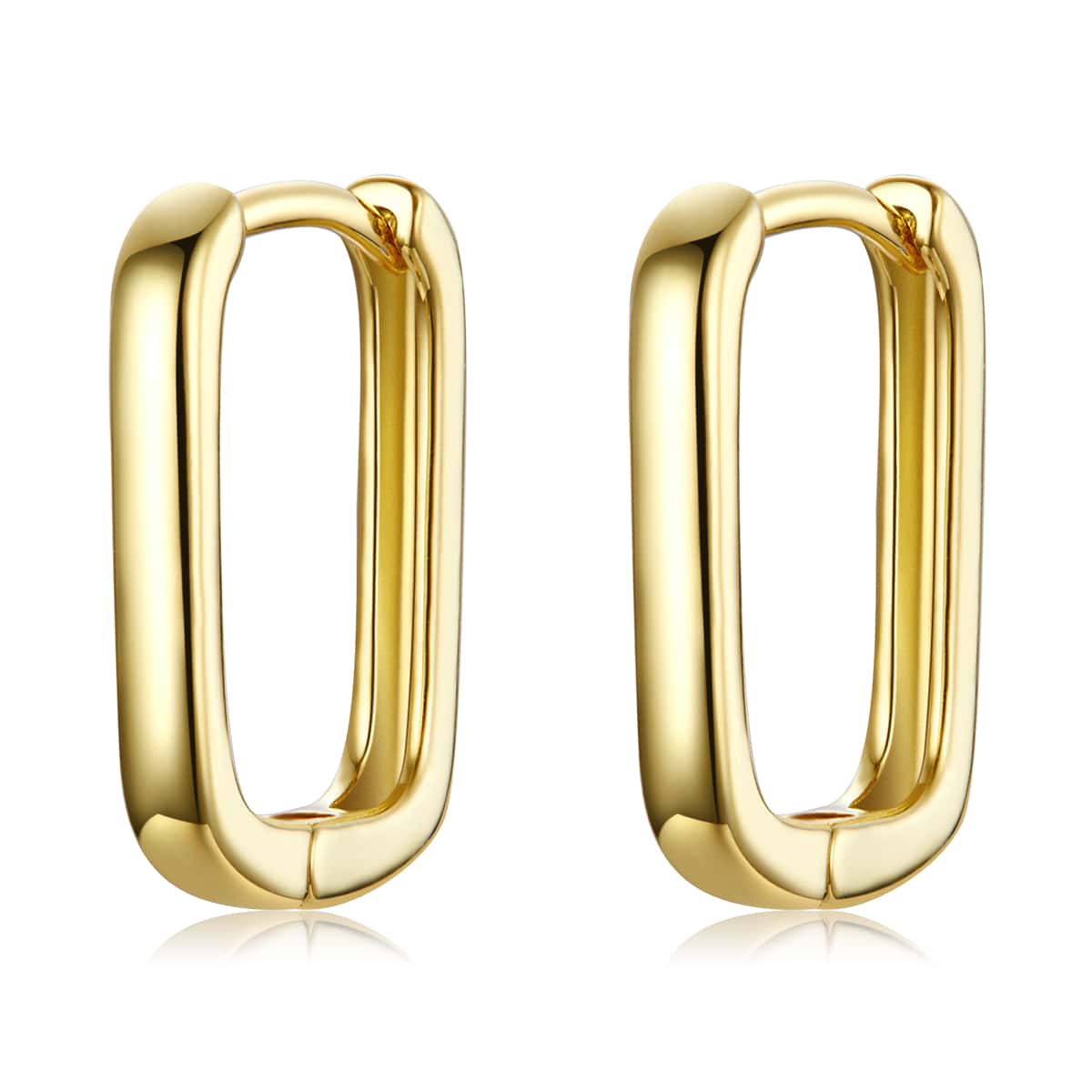 bamoer 銀色方扣耳環925純銀經典法式耳環女士派對婚禮高級珠寶BSE478 - 金色 - 查看 1