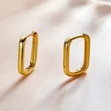 bamoer 銀色方扣耳環925純銀經典法式耳環女士派對婚禮高級珠寶BSE478 - 金色 - 查看 4