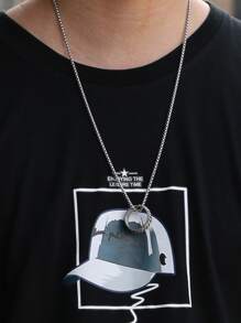 1入組男士不銹鋼戒指吊坠項鍊帶60cm鏈條 - 銀色 - 查看 3