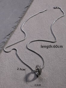 1入組男士不銹鋼戒指吊坠項鍊帶60cm鏈條 - 銀色 - 查看 5
