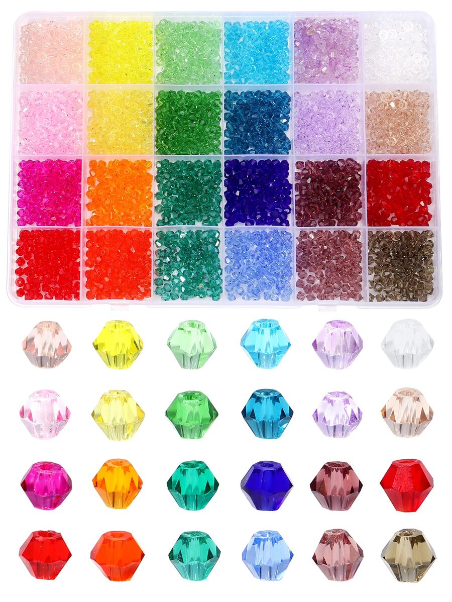 1 Box Faceted Glass Crystal Beads Set Briolette Rondelle Crystal AB Beads Spacer For Jewelry Making Bracelet Rings Necklace 24 Colors 2400pcs 4MM - Multicolor - View 1