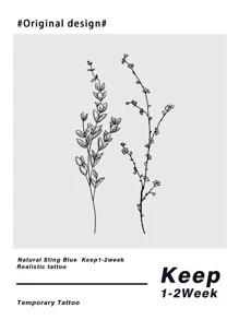 1pc Simple Waterproof Plant Pattern Temporary Tattoo Sticker - Black - View 3