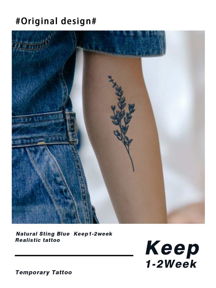 1pc Simple Waterproof Plant Pattern Temporary Tattoo Sticker - Black - View 1