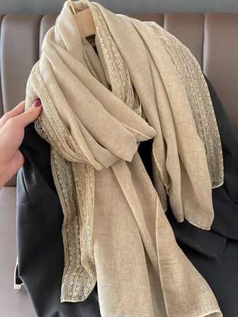 Elegant 1pc Women Solid Color Lace Edge Scarf For Casual Wear Accessories Women Winter Fall Valentine Day Valentines