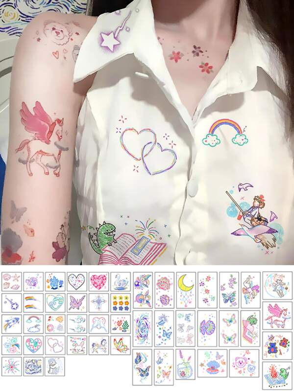 52 piezas de tatuajes temporales de patrones variados