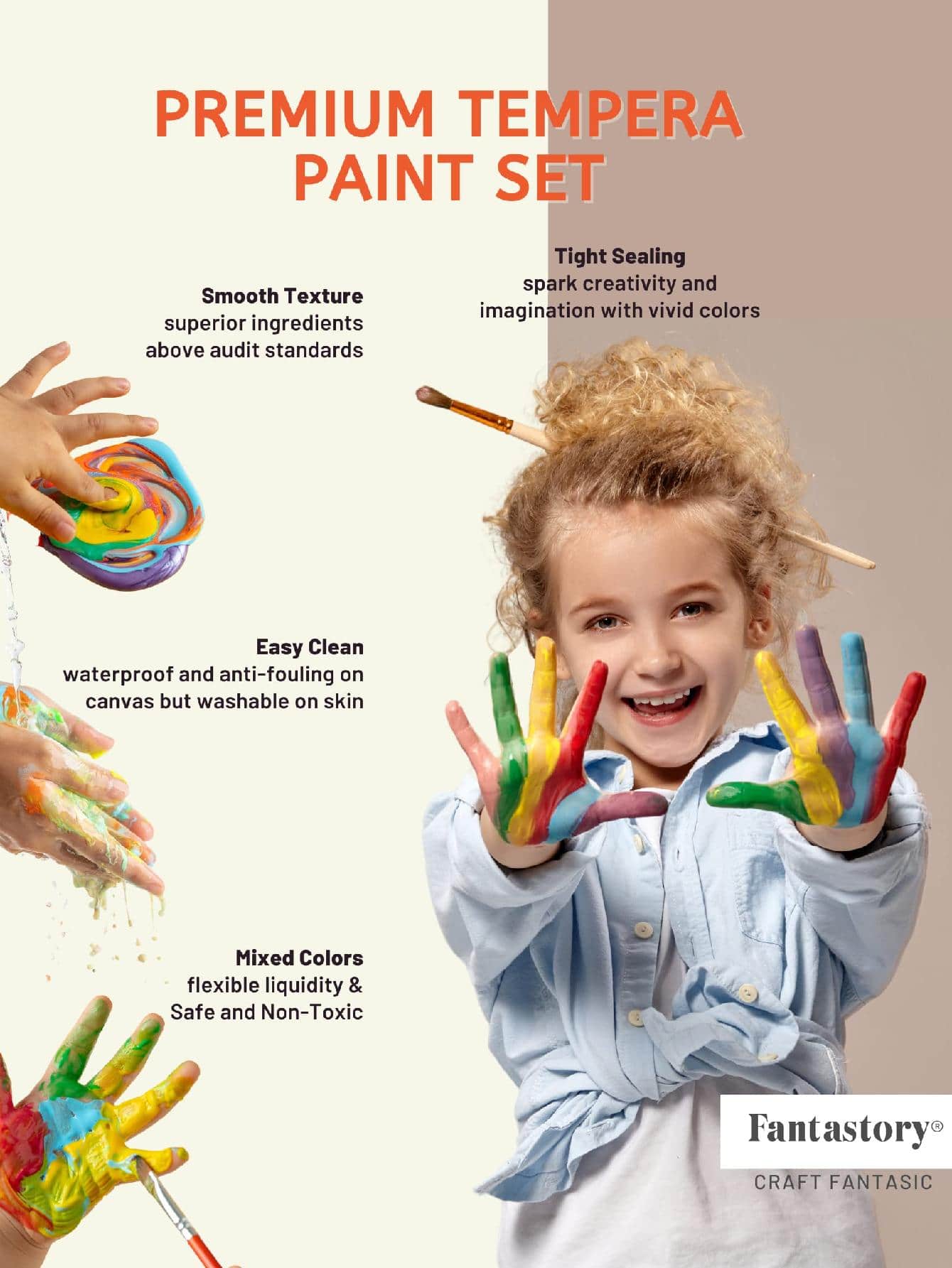 Fantastory Tempera Paint for Kids 12 Colors (8.4 oz Each) Washable