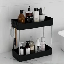 Countertop Plastic Storage Rack, Multi-layer Bathroom Shelf, Slim Storage Rack For Washstand Countertop, Bathroom Cosmetics Storage Rack, Multi-purpose Storage Organizer - Black - View 1